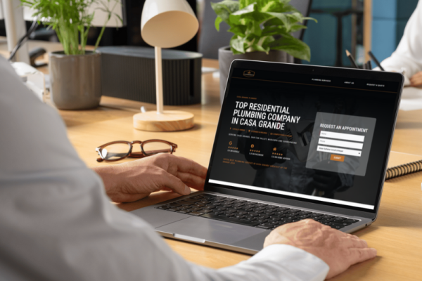A person on a laptop for a local Casa Grande Plumbing Service featured on the blog by Sprout Marketing and Design– 10 Things You Need to do When Starting a Service Business