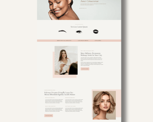 Single-page WordPress website template for beauty services, estheticians, lash artists, and brow techs with built-in booking platform integration